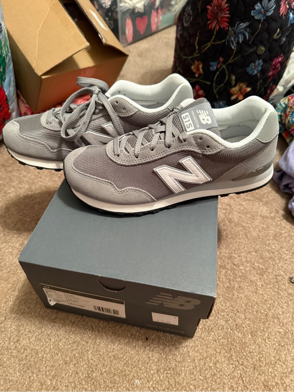 NWT New Balance Grey and White 515 Retro Runner Sneakers